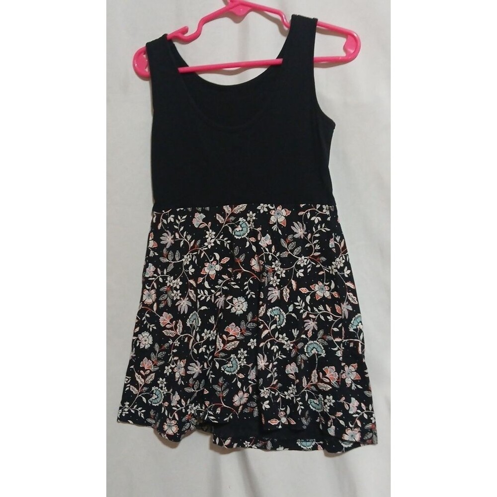Old Navy Sleeveless Tank Dress Black & Floral Cotton Girls Size XS (5) - Picture 4 of 7